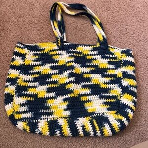 Grannycore Yellow and Blue Crochet Tote Bag